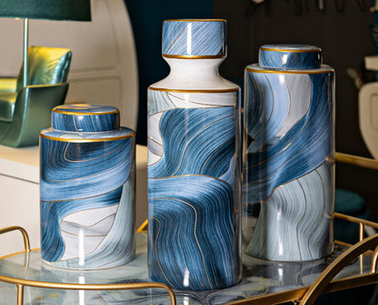Elegante Keramikvase mit goldenen Verzierungen Ø 15x34 cm