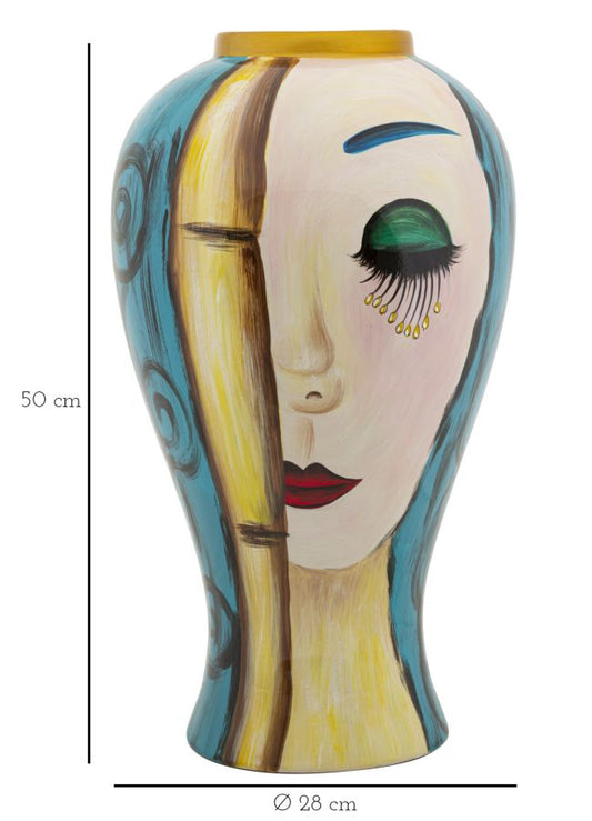 Künstlerische Keramikvase mit kubistischem Gesicht, Ø 28x50 cm