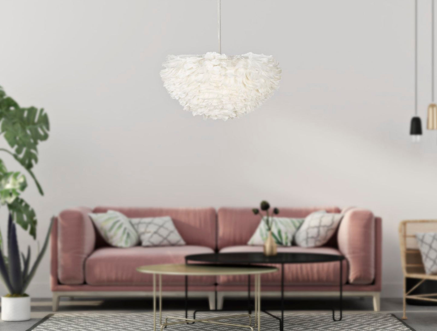 Elegante Feder-Kronleuchter Ø 60 cm – Höhe verstellbar bis 110 cm
