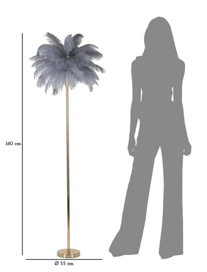 Elegante Stehleuchte in Grau mit Federlampenschirm 55x160 cm