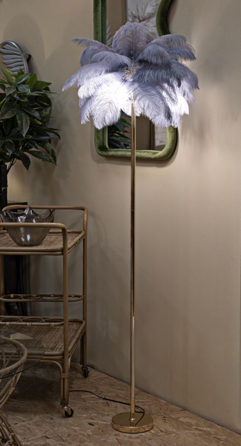 Elegante Stehleuchte in Grau mit Federlampenschirm 55x160 cm