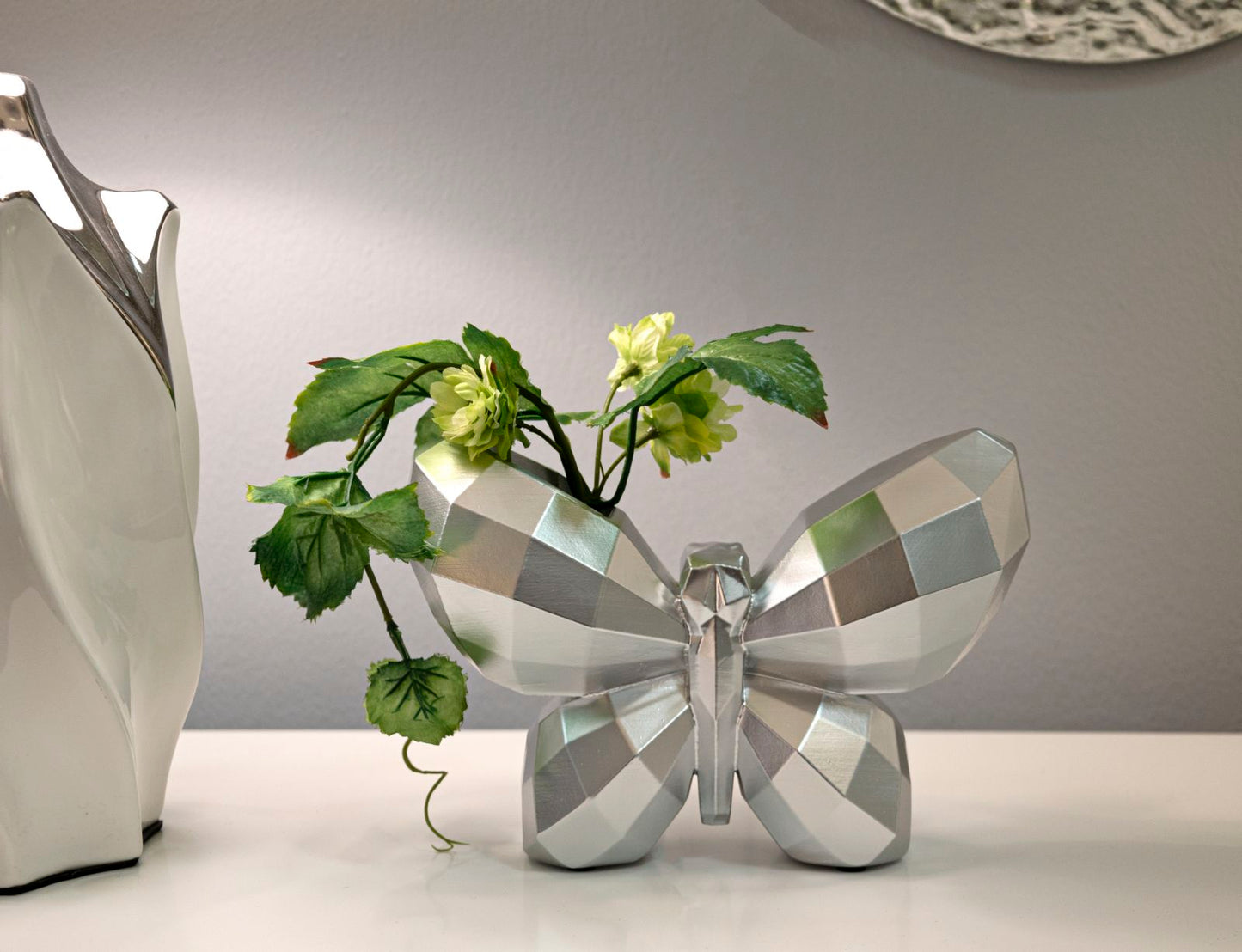Vaso Butterfly Silver Cm 22,5X8X15 Design Elegante Unico