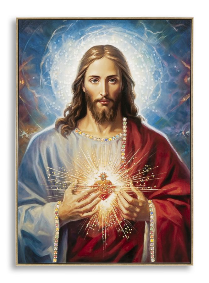 Lackiertes Leinwandbild Jesus mit Rahmen 72x4x102 cm