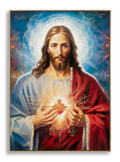 Lackiertes Leinwandbild Jesus mit Rahmen 72x4x102 cm
