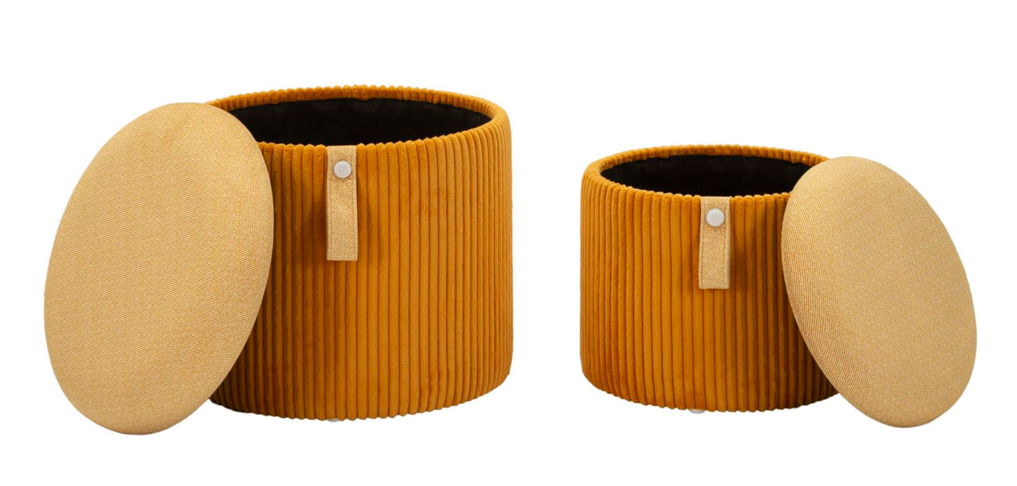 Pouf mit Stauraum Bozen Senf, 2er-Set, Ø 38x38-32x28