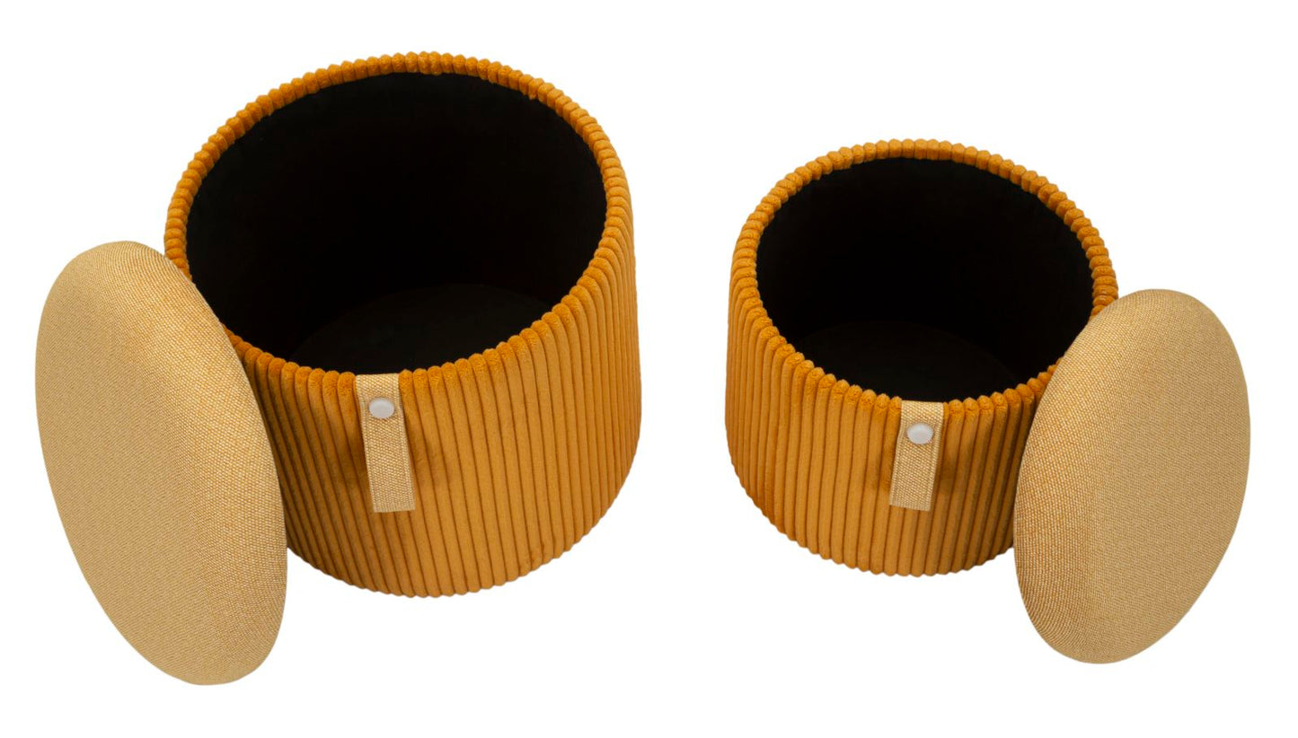 Pouf mit Stauraum Bozen Senf, 2er-Set, Ø 38x38-32x28
