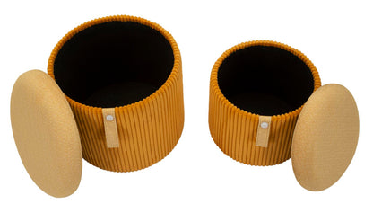 Pouf mit Stauraum Bozen Senf, 2er-Set, Ø 38x38-32x28