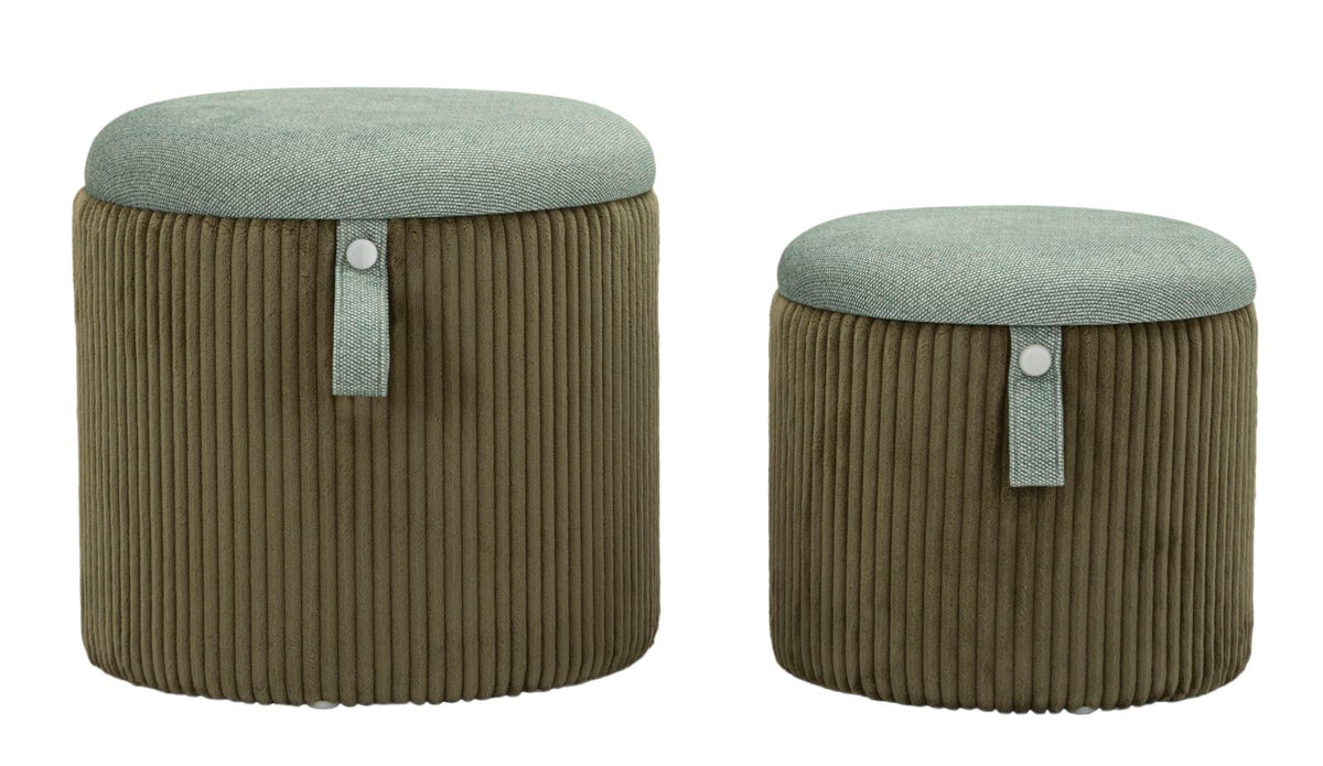 Pouf with Storage Bolzano Green Set of 2 Pcs Ø 38x38-32x28