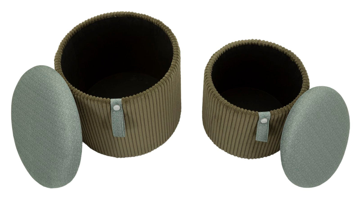 Pouf with Storage Bolzano Green Set of 2 Pcs Ø 38x38-32x28