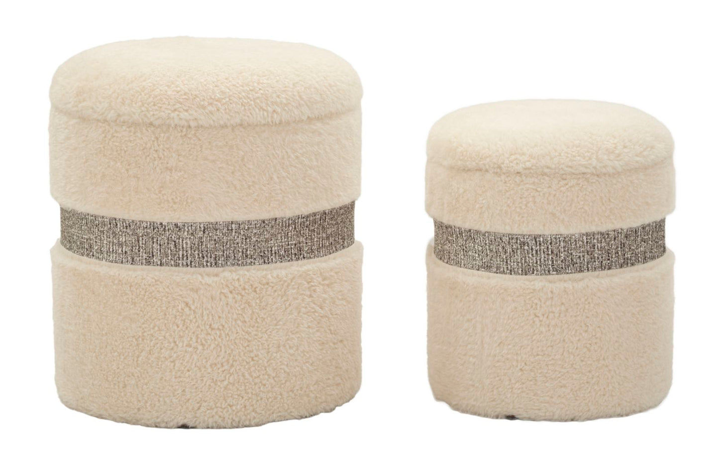 Puff C/Contenitore Saint-Moritz Crema Set 2 Pz Ø 40X47-32X38