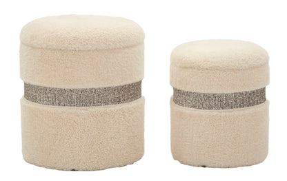 Puff C/Contenitore Saint-Moritz Crema Set 2 Pz Ø 40X47-32X38