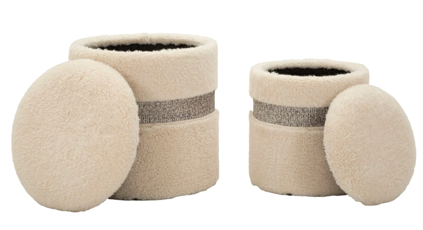 Puff C/Contenitore Saint-Moritz Crema Set 2 Pz Ø 40X47-32X38