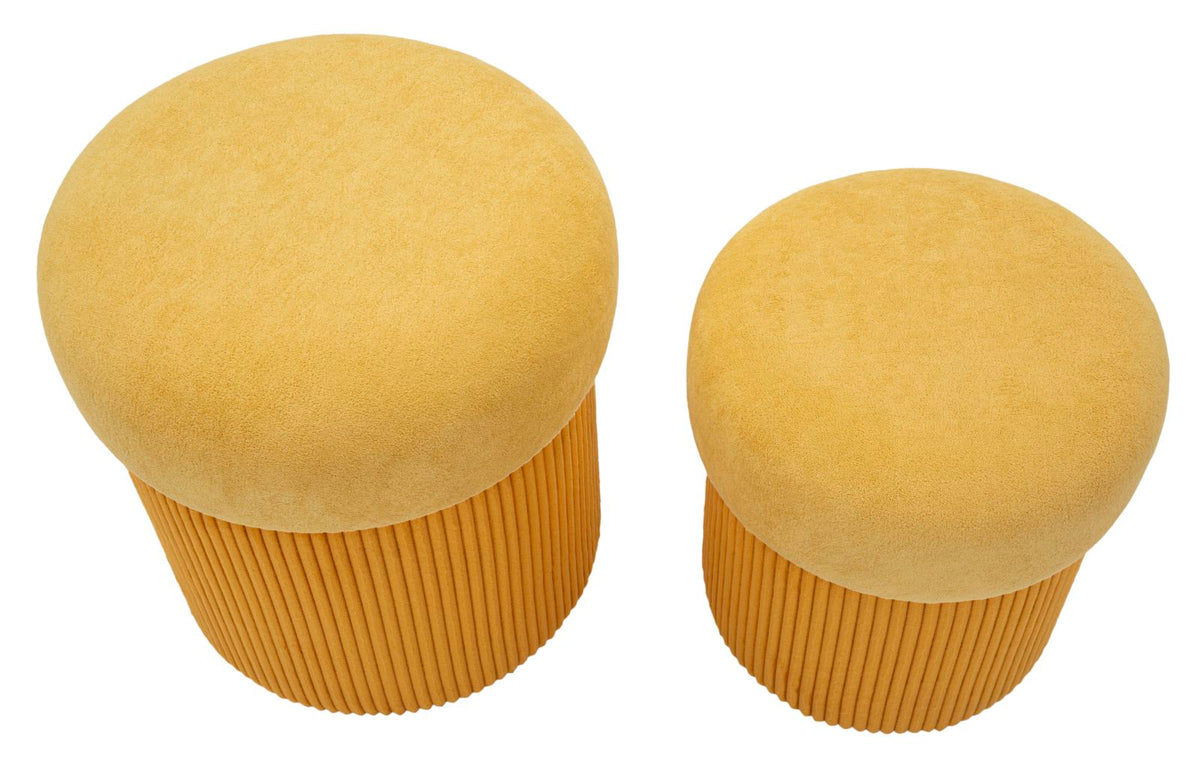 Pouf with Storage Aspen Mustard Set 2 Pieces Ø 42x44-35x37