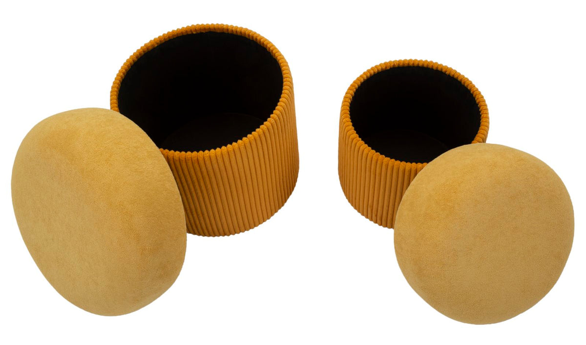 Pouf with Storage Aspen Mustard Set 2 Pieces Ø 42x44-35x37