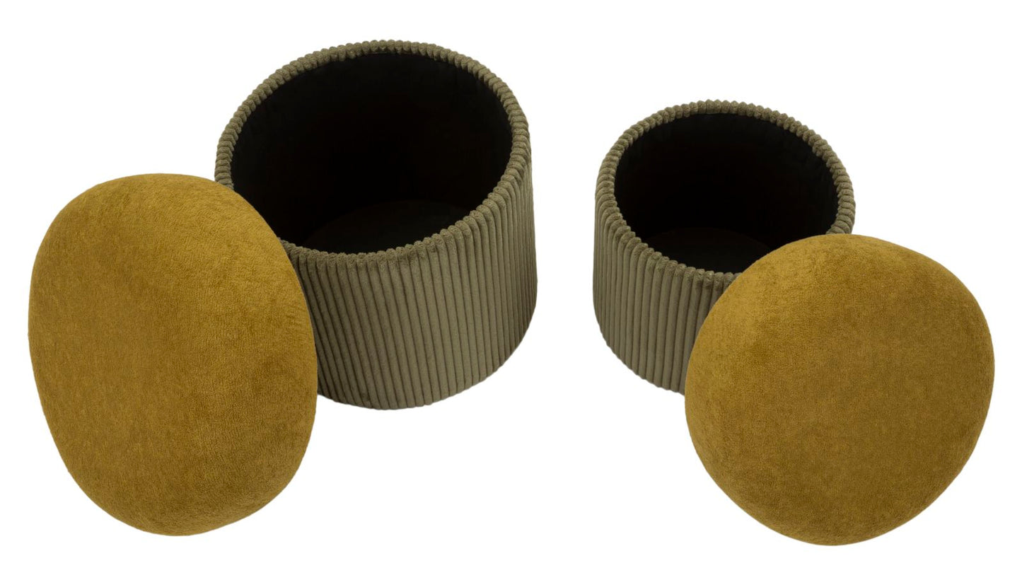 Puff C/Contenitore Aspen Verde Set 2 Pz Ø 42X44-35X37