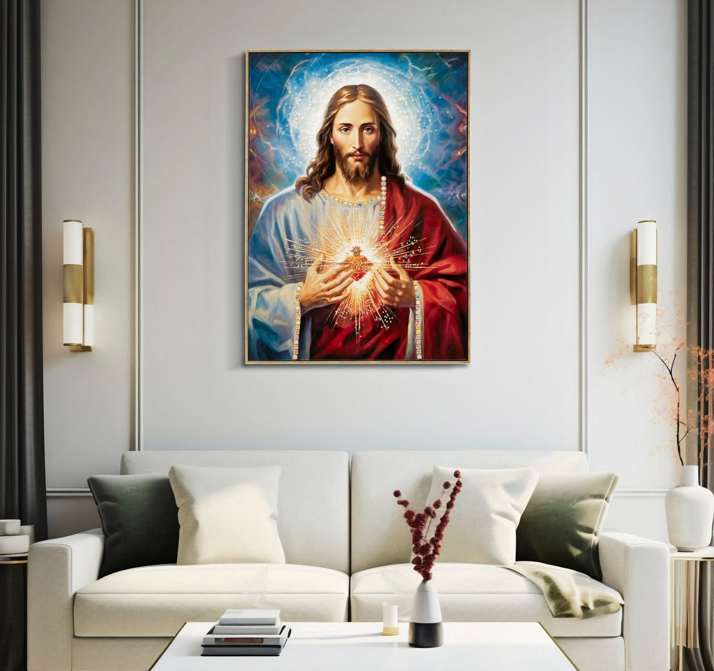 Lackiertes Leinwandbild Jesus mit Rahmen 72x4x102 cm
