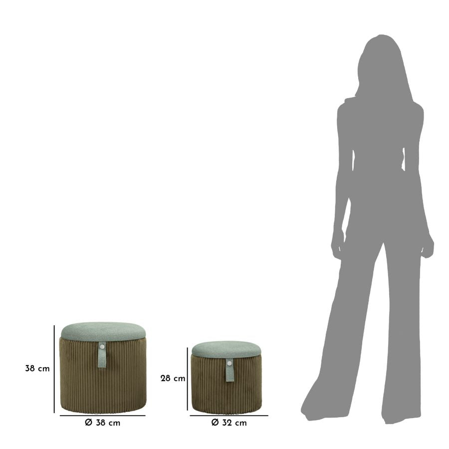 Pouf with Storage Bolzano Green Set of 2 Pcs Ø 38x38-32x28