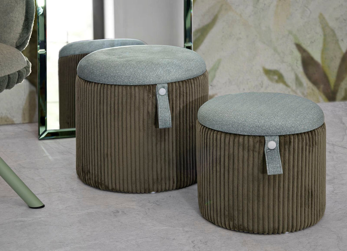 Pouf with Storage Bolzano Green Set of 2 Pcs Ø 38x38-32x28