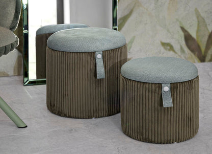 Pouf with Storage Bolzano Green Set of 2 Pcs Ø 38x38-32x28