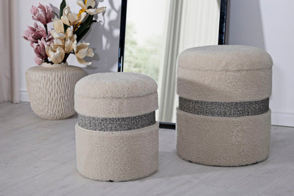 Puff C/Contenitore Saint-Moritz Crema Set 2 Pz Ø 40X47-32X38