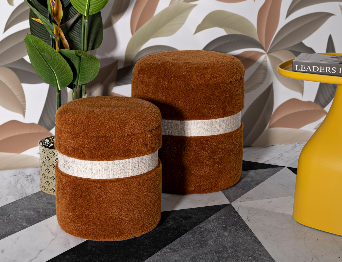 Puff C/Contenitore Saint-Moritz Marrone Set 2 Pz Ø 40X47