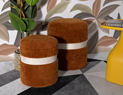 Puff C/Contenitore Saint-Moritz Marrone Set 2 Pz Ø 40X47