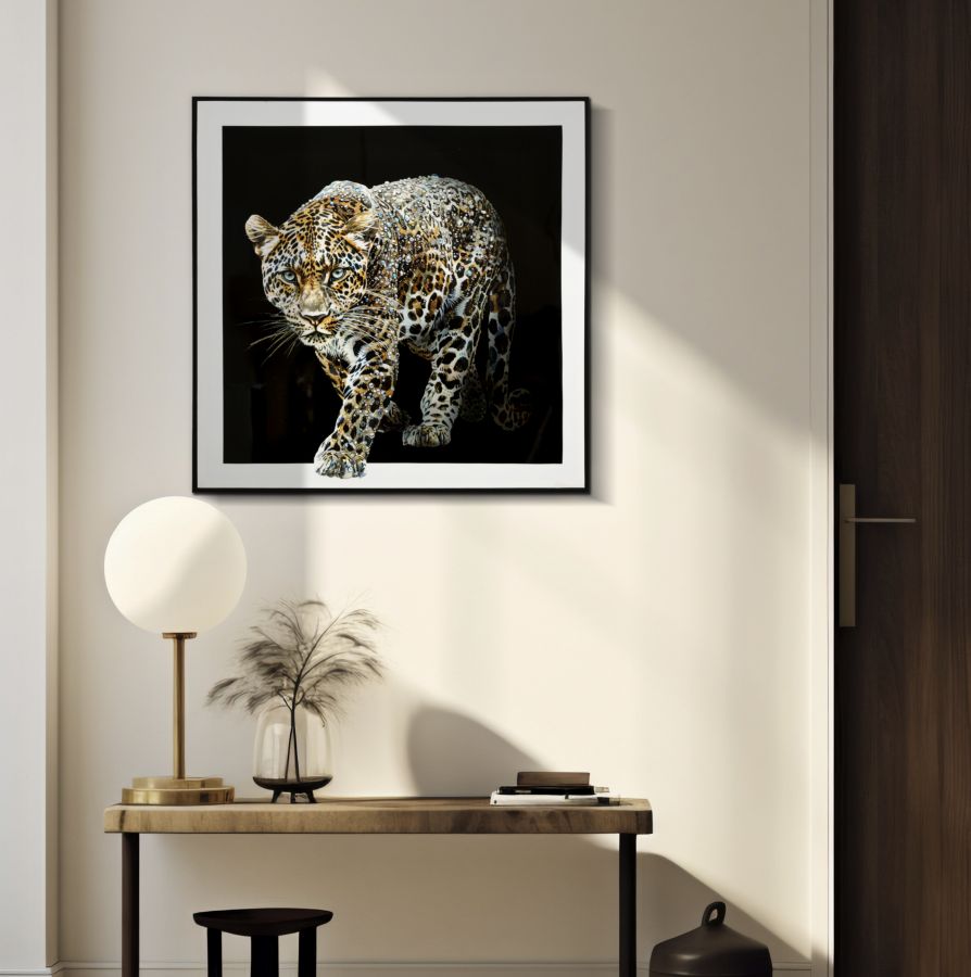 Dipinto Su Tela Laccato Giaguaro C/Cornice -B- 82x82 CM