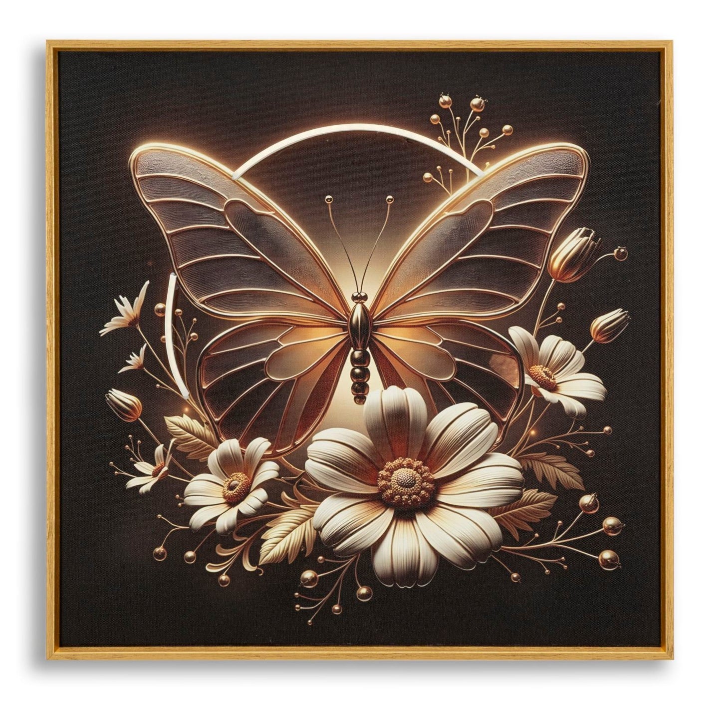 Stampa c/led su tela laccata c/cornice butterfly cm fir wood, canvas and pl