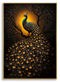 Lacquered decorated print on canvas with peacock frame, cm fir wood, canvas and p