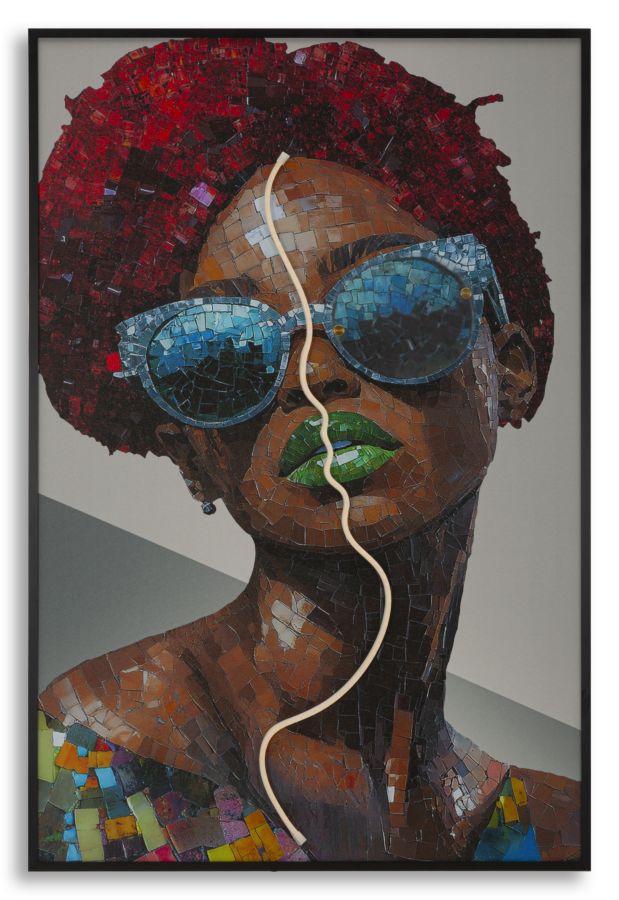 Stampa LED Su Tela Afro Con Applicazione 3D Acrilico Cm 60 X 3,5 X 90 Canvas Decorativo Per Interni