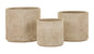 Venezuela Outdoor Cachepot Set of Three - Refined Design with Engraved Surfaces and Natural Stone Color