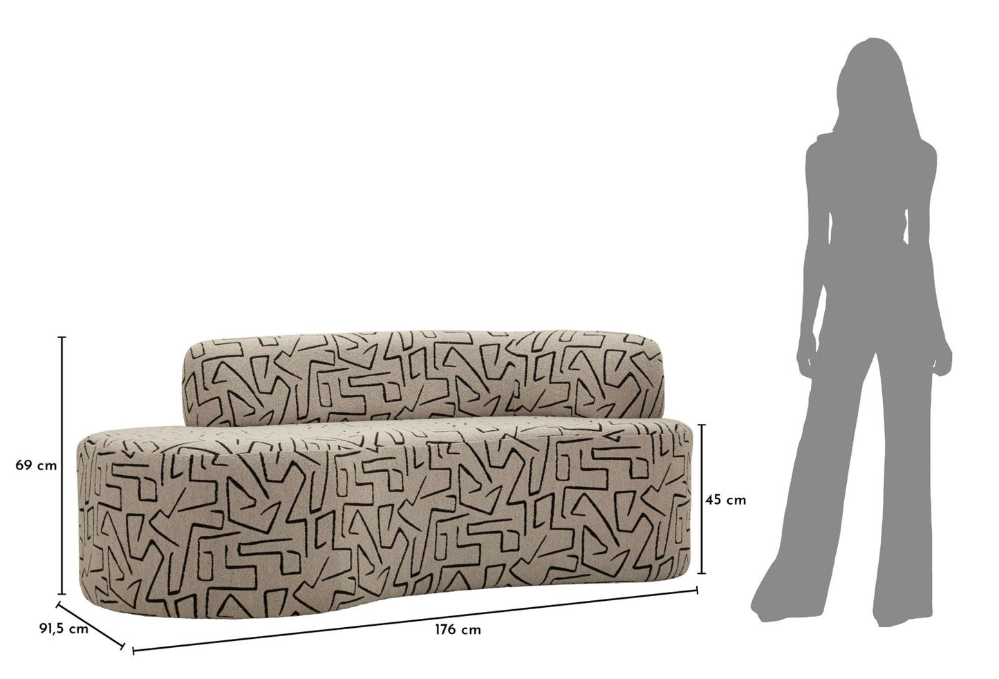 Sofa Nairobi 176 x 91,5 x 69 cm aus Sperrholz, Schaumstoff und Polyester für modernes Wohnzimmer