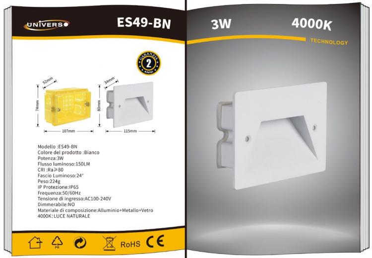 Faretto Segnapassi Ip65 Led 3W Incasso Scatola 503 X Scale Giardino 4000K/Bianco