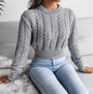 Women's Autumn Winter Vintage Solid Twist Cropped Sweater