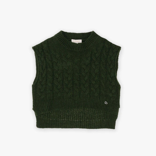 Please Maglioncino Gilet bambina monocolour con lavorazione intrecciata NB62230G55 verde