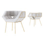 Gray mosaic armchair with plush fabric upholstery and gilded iron base - Dimensions 45x52x72