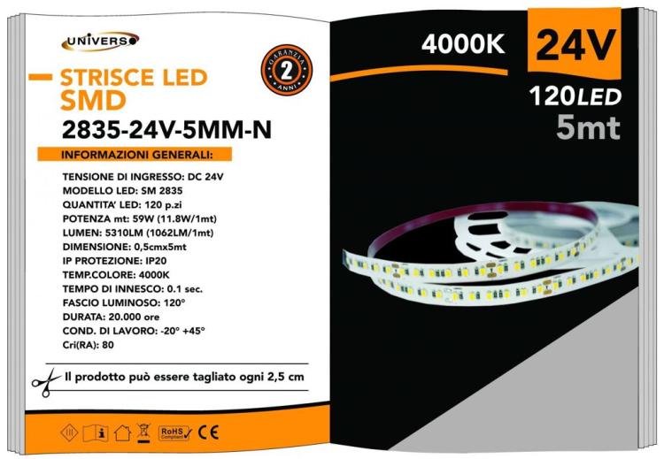 5M LED Streifen 600 LEDs 2835 61W 24V Rolle 5 Meter Doppelseitiges Klebeband Neutralweiß 4000K
