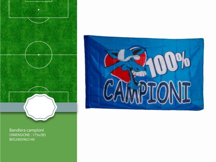 BANDIERA GIGANTE NAPOLI 100% CAMPIONI D'ITALIA SCUDETTO ASOLA PER ASTA 175X285cm