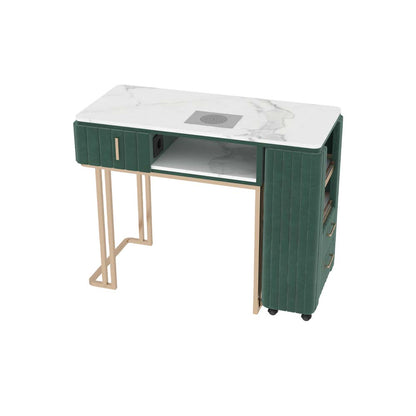 Tavolo per Manicure Professionale per Ricostruzione Unghie e Onicotecnica con 3 cassetti, aspiratore Integrato, Alimentazione Interna e Caricabatterie