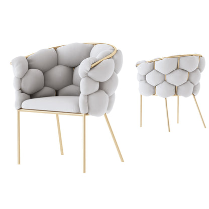 Poltrona "Pallone da Calcio" con Rivestimento in Tessuto Peluche Grigio e Base in Ferro Dorato - Dimensioni 67x59x75