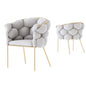 "Soccer Ball" Armchair with Gray Plush Fabric Upholstery and Gold Iron Base - Dimensions 67x59x75