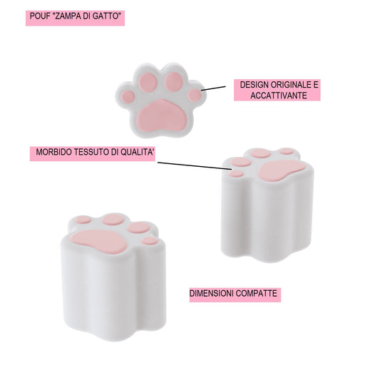 Pouf "Zampa di Gatto" in Morbido Velluto Grigio - Dimensioni 40x40x45cm