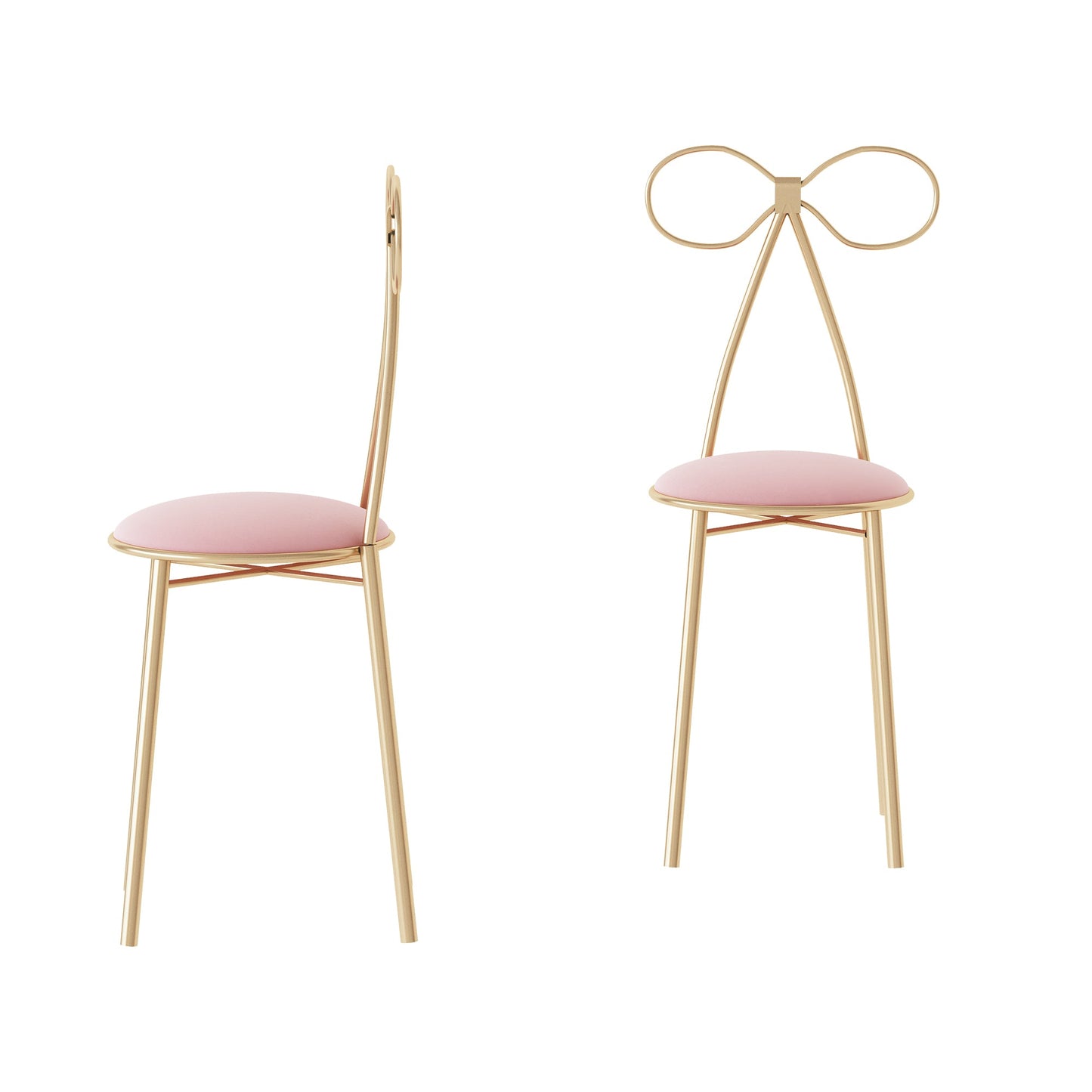 Schmetterlingsstuhl aus rosa Samtstoff mit goldenem Eisengestell