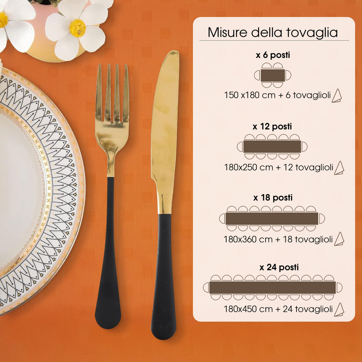 Tovaglia Servizio da Tavola + Tovaglioli 12 Posti Damina in Cotone 0543