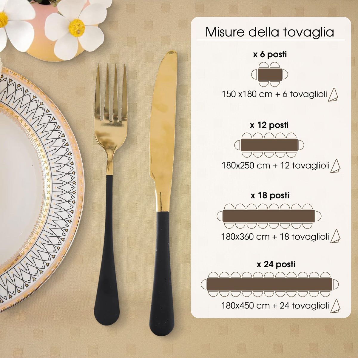 Tovaglia Servizio da Tavola + Tovaglioli 6 Posti Damina in Cotone 0541