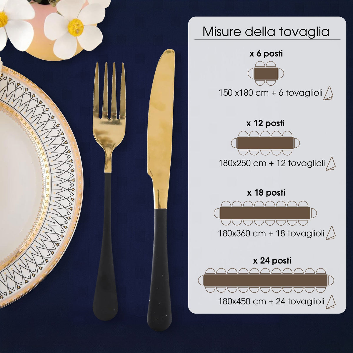 Tovaglia Servizio da Tavola + Tovaglioli 18 Posti Damina in Cotone 0542
