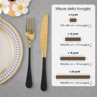 Tovaglia Servizio da Tavola + Tovaglioli 24 Posti Damina in Cotone 0544