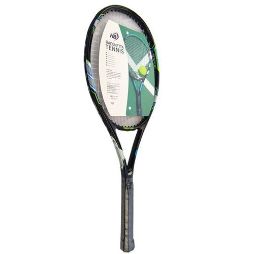 Hb Tennisschläger für Erwachsene mit schwarzer, blauer und neon-grüner Grafik, Hülle inklusive