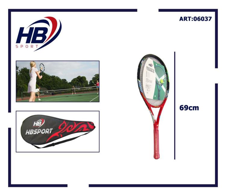 Hb Tennisschläger für Erwachsene mit roter, schwarzer und neonblauer Grafik, inklusive Hülle
