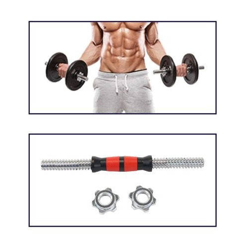 Manubrio Bodybuilding Acciaio E Gomma 35Cm Filettato Sollevamento Pesi Dischi